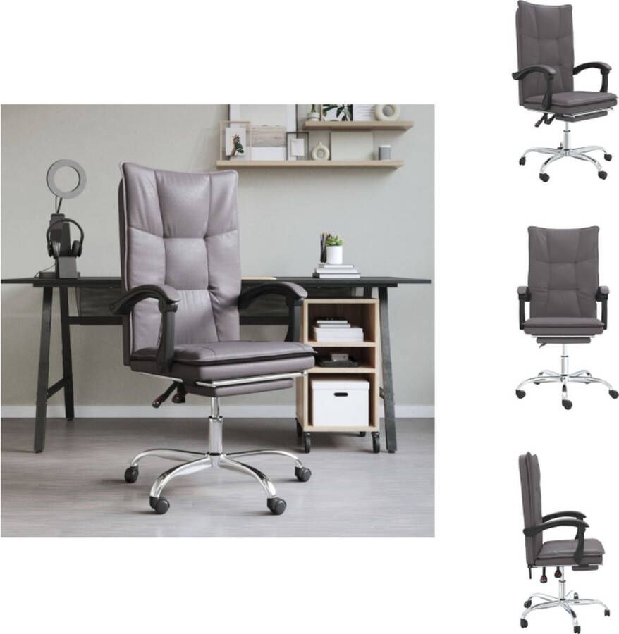 VidaXL Verstelbare Bureaustoel Grijs Kunstleer 63x56 cm Verstelbare rugleuning en voetensteun Bureaustoel