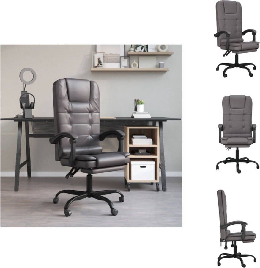 VidaXL Verstelbare bureaustoel Grijs Kunstleer Massagefunctie 63 x 56 x (112.5-122) cm Bureaustoel