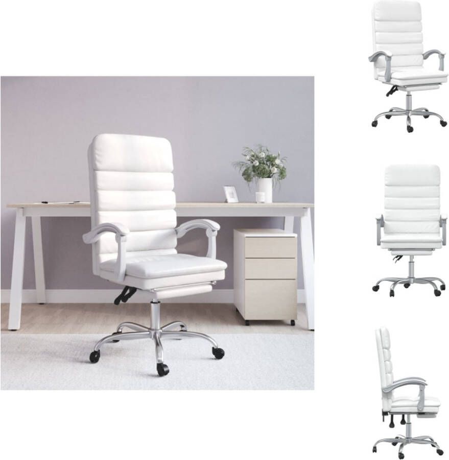 VidaXL Verstelbare Bureaustoel Wit Massagefunctie Duurzaam kunstleer Verstelbare rugleuning en voetensteun Handig ontwerp Stevig en stabiel frame Afmetingen- 63 x 56 x (110.5-120) cm Bureaustoel
