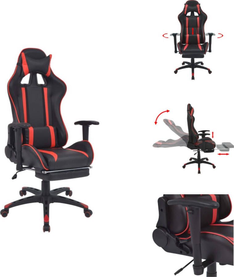 VidaXL Verstelbare kantoorstoel Racing stijl Kunstleer 70x71 cm Rood Zwart Bureaustoel