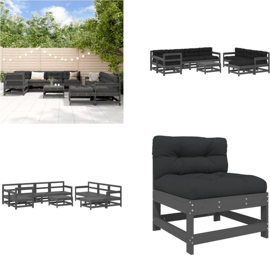 VidaXL 10-delige Loungeset met kussens massief hout grijs Loungeset Loungesets Lounge Set Tuinset