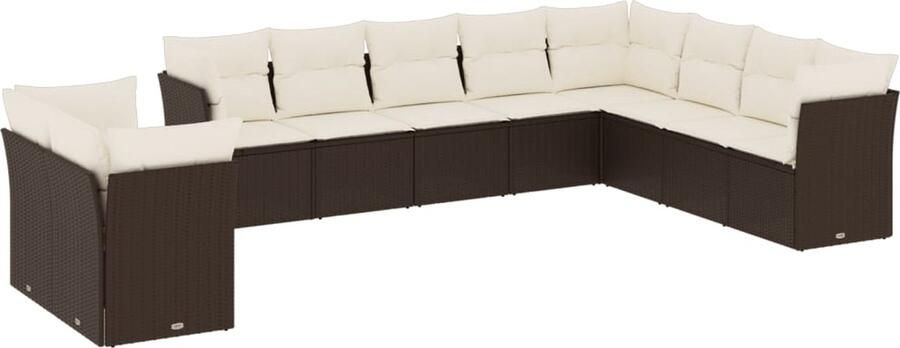VidaXL 10-delige Loungeset met kussens poly rattan bruin
