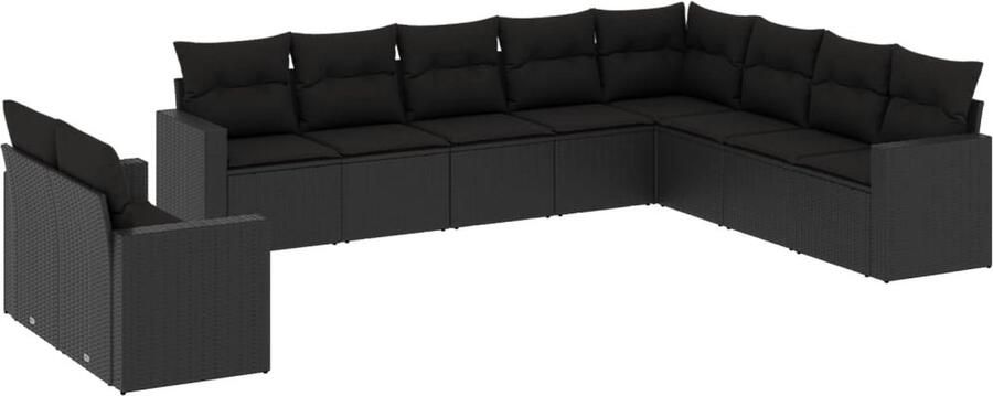 VidaXL 10-delige Loungeset met kussens poly rattan zwart