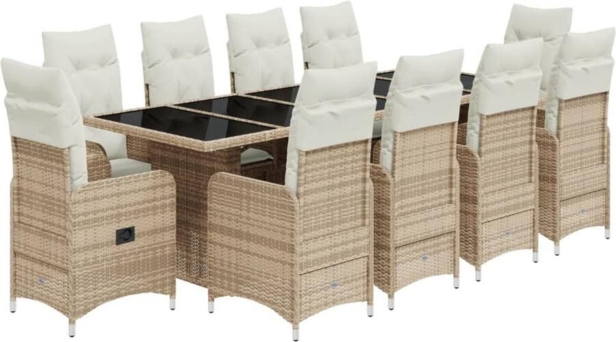 VidaXL 11-delige Bistroset met kussens poly rattan beige