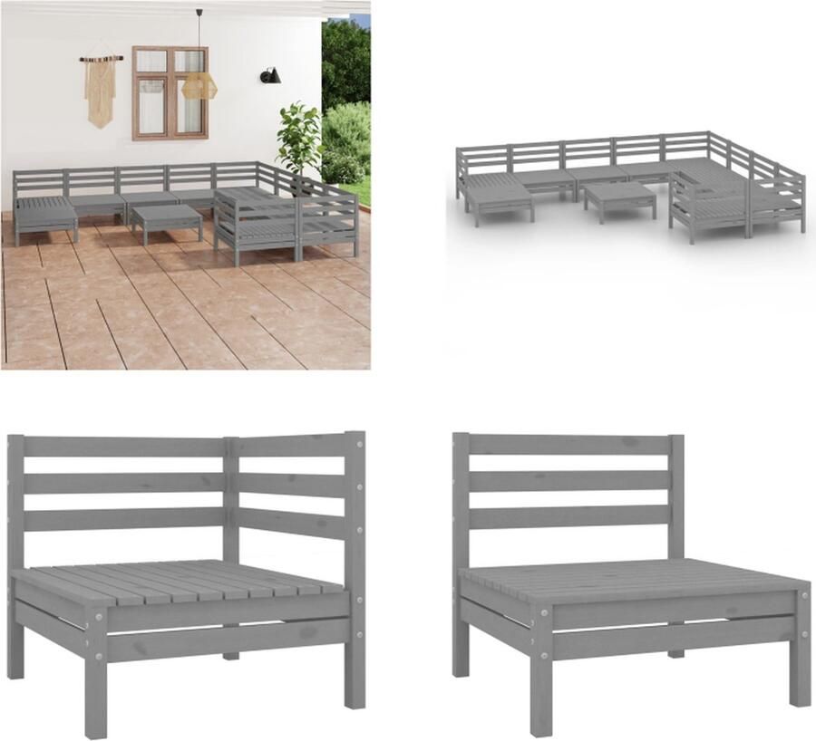 VidaXL 11-delige Loungeset massief grenenhout grijs Loungeset Loungesets Tuinsets