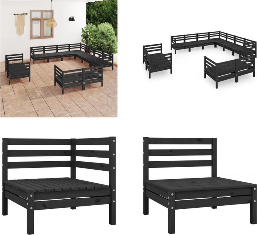 VidaXL 11-delige Loungeset massief grenenhout zwart Pallet Loungeset Pallet Loungesets Pallet Loungebank Loungeset