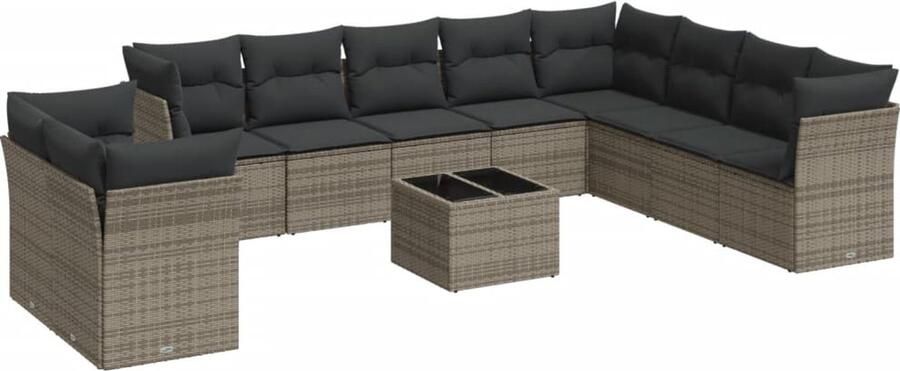 VidaXL 11-delige Loungeset met kussens poly rattan grijs