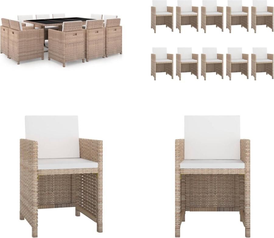 VidaXL -11-delige-Tuinset-met-kussens-poly-rattan-beige Eethoek Voor Buiten Eethoeken Voor Buiten Tuintafel En Stoel Tuintafels En Stoelen