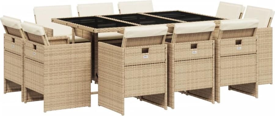 VidaXL 11-delige Tuinset met kussens poly rattan beige