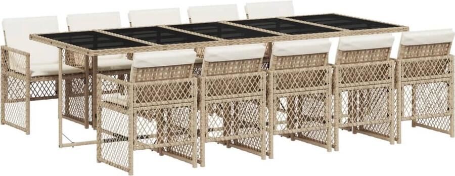VidaXL 11-delige Tuinset met kussens poly rattan beige