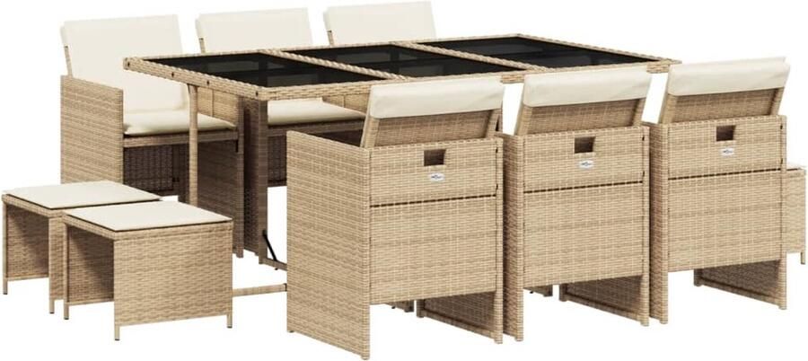 VidaXL 11-delige Tuinset met kussens poly rattan beige