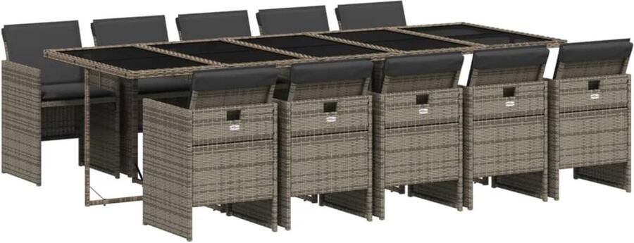 VidaXL 11-delige Tuinset met kussens poly rattan grijs