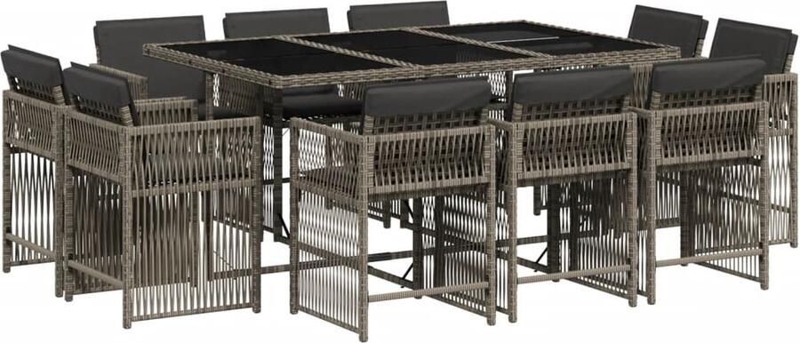 VidaXL 11-delige Tuinset met kussens poly rattan grijs