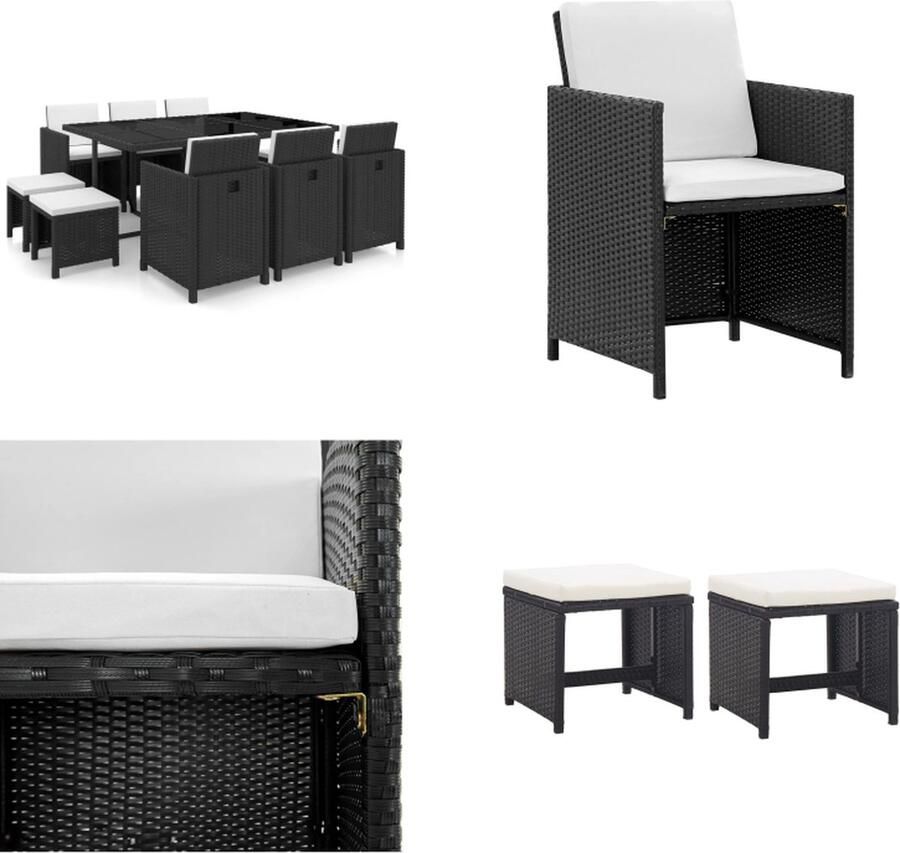 VidaXL -11-delige-Tuinset-met-kussens-poly-rattan-zwart Eethoek Voor Buiten Eethoeken Voor Buiten Tuintafel En Stoel Tuintafels En Stoelen