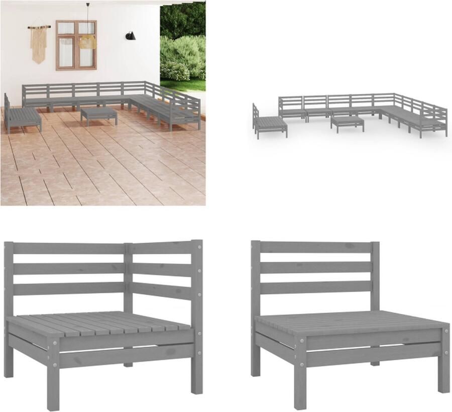 VidaXL 12-delige Loungeset massief grenenhout grijs Pallet Loungeset Pallet Loungesets Pallet Loungebank Loungeset