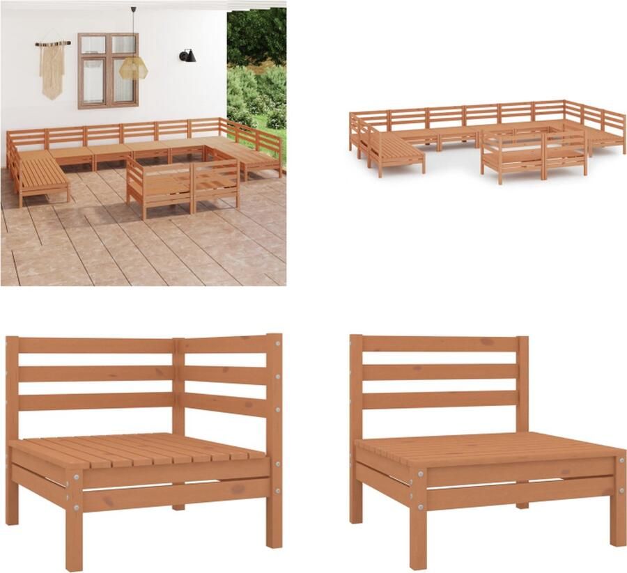 VidaXL 12-delige Loungeset massief grenenhout honingbruin Loungeset Loungesets Tuinsets