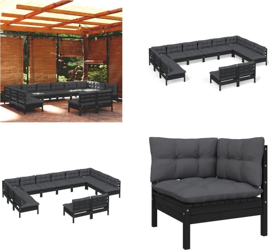 VidaXL 12-delige Loungeset met kussens massief grenenhout zwart Loungeset Loungesets Lounge Set Lounge Sets
