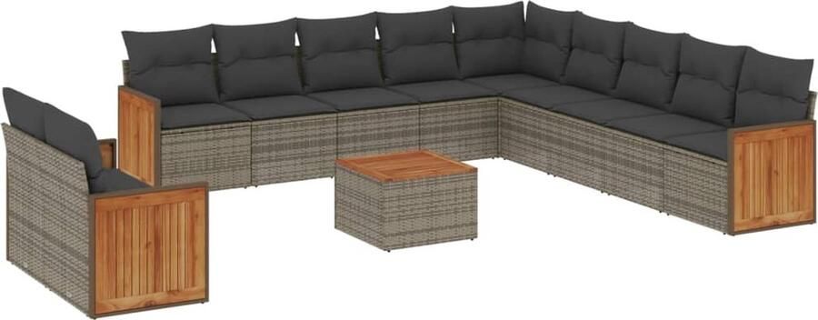 VidaXL 12-delige Loungeset met kussens poly rattan grijs