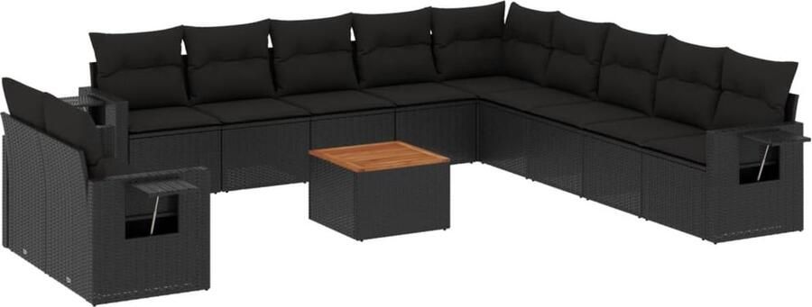VidaXL 12-delige Loungeset met kussens poly rattan zwart