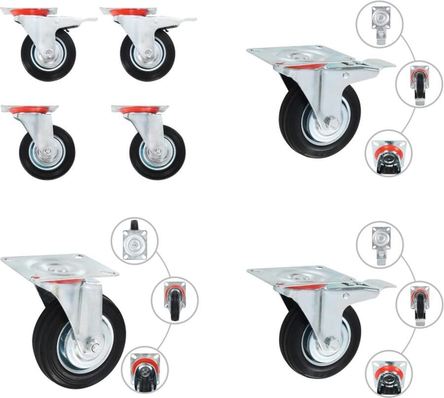 VidaXL 12 st Zwenkwielen 100 mm Zwenkwiel Zwenkwielen Trolley Zwenkwiel Trolley Zwenkwielen