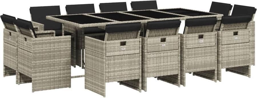 VidaXL 13-delige Tuinset met kussens poly rattan lichtgrijs