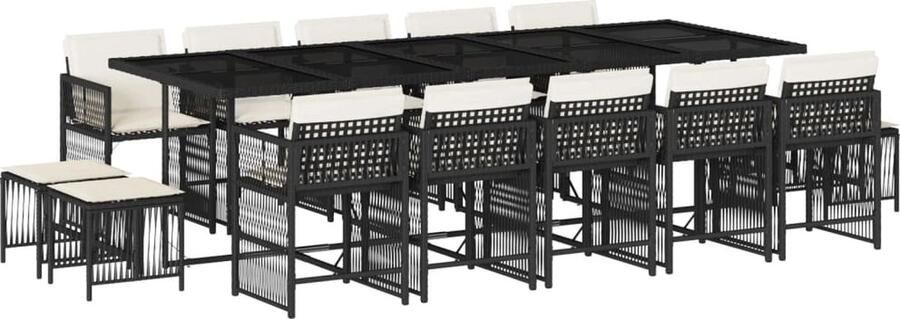 VidaXL 15-delige Tuinset met kussens poly rattan zwart