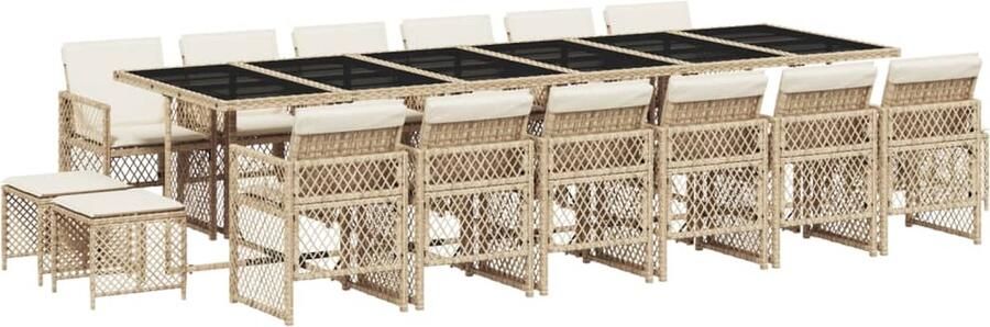 VidaXL 17-delige Tuinset met kussens poly rattan beige