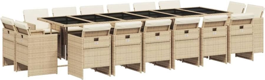 VidaXL 17-delige Tuinset met kussens poly rattan beige