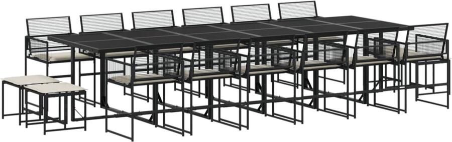 VidaXL 17-delige Tuinset met kussens poly rattan zwart