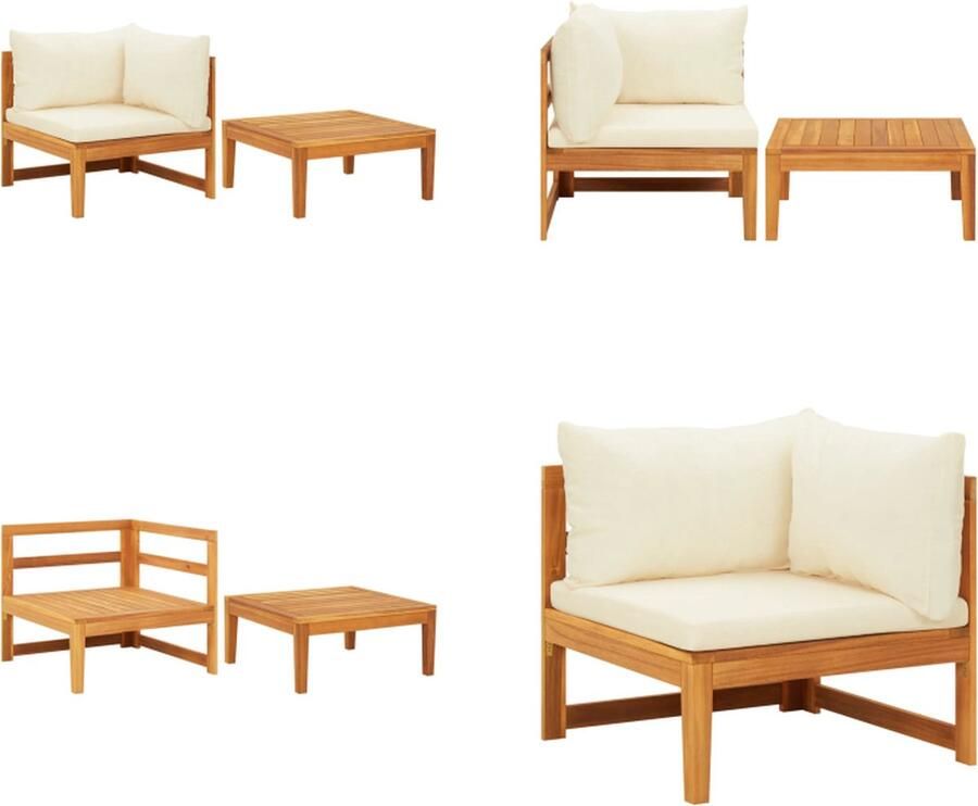 VidaXL 2-delige Loungeset met crèmewitte kussens acaciahout Loungeset Loungesets Lounge Set Lounge Sets