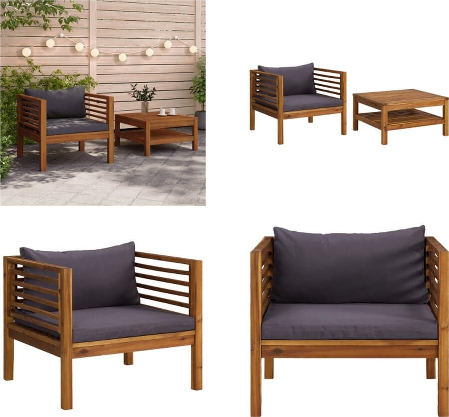 VidaXL 2-delige Loungeset met donkergrijze kussens acaciahout Loungebank Loungebanken Loungeset Loungesets