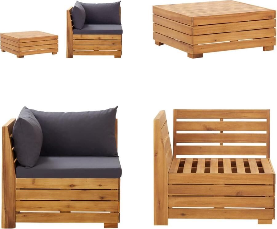 VidaXL 2-delige Loungeset met kussens massief acaciahout Pallet Loungeset Pallet Loungesets Pallet Loungebank Loungeset