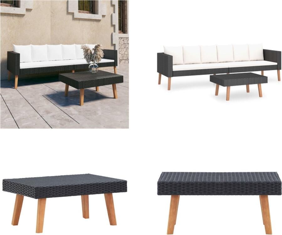VidaXL 2-delige Loungeset met kussens poly rattan zwart Tuinbank Tuinbanken Loungebank Loungebanken