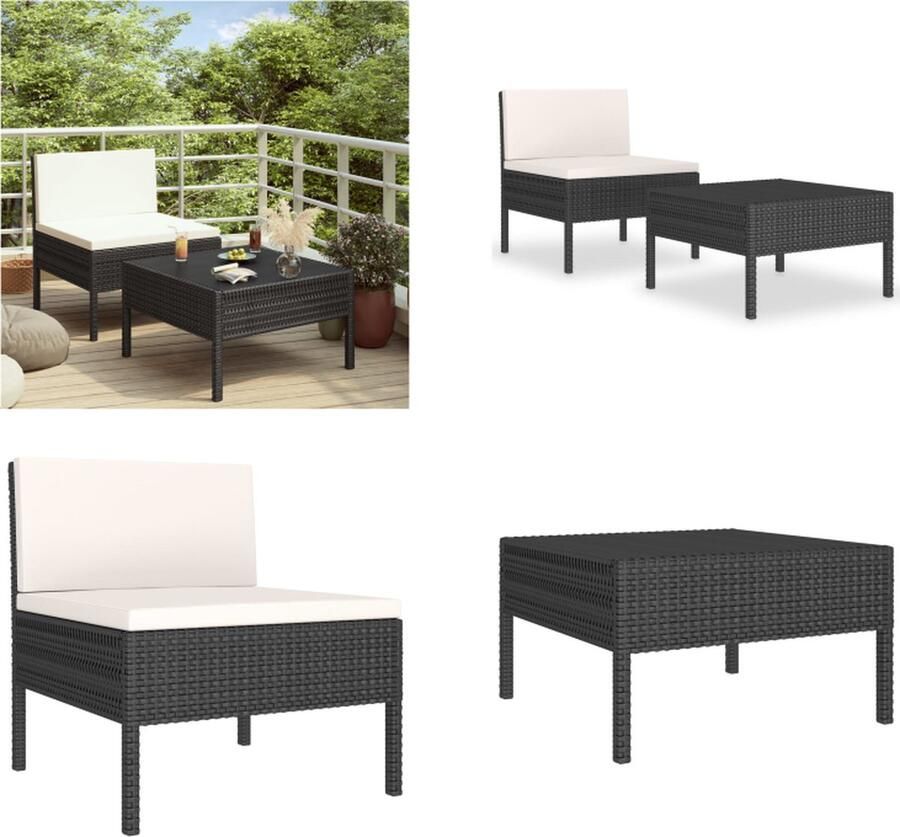 VidaXL 2-delige Loungeset met kussens poly rattan zwart Tuinbank Tuinbanken Loungebank Loungebanken