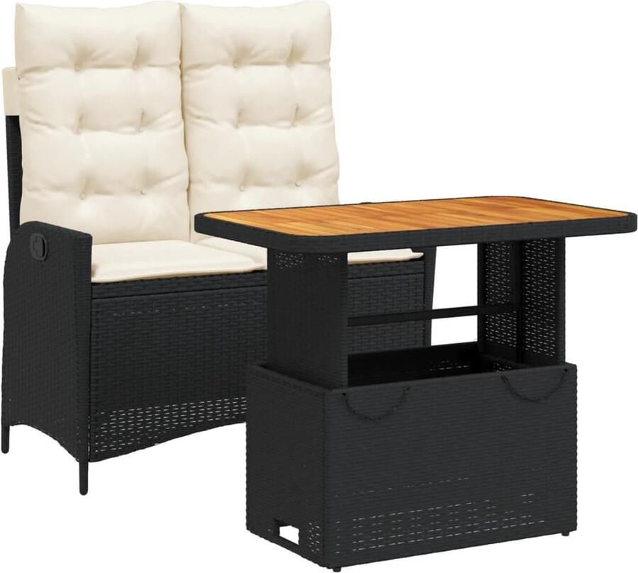 VidaXL 2-delige Tuinset met kussens poly rattan zwart