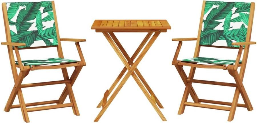 VidaXL 3-delige Bistroset bladpatroon stof en massief hout