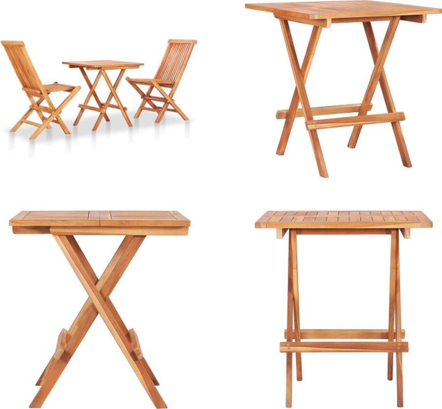 VidaXL 3-delige Bistroset inklapbaar massief teakhout Bistroset Bistrosets Bistrotafel En -stoel Bistrotafels En -stoelen