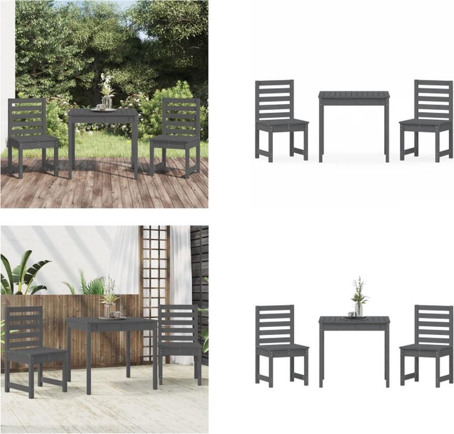 VidaXL 3-delige Bistroset massief grenenhout grijs Bistroset Bistrosets Terrasset Balkonset