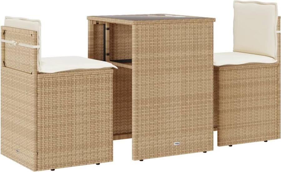 VidaXL 3-delige Bistroset met kussens poly rattan beige