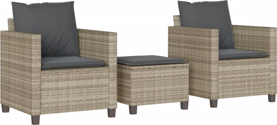 VidaXL 3-delige Bistroset met kussens poly rattan lichtgrijs