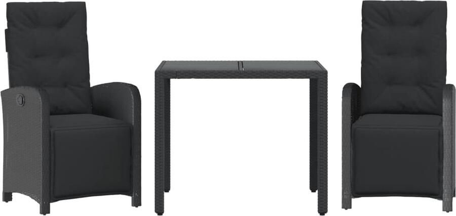 VidaXL 3-delige Bistroset met kussens poly rattan zwart