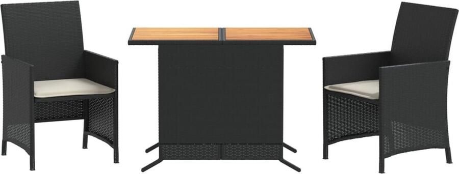 VidaXL 3-delige Bistroset met kussens poly rattan zwart