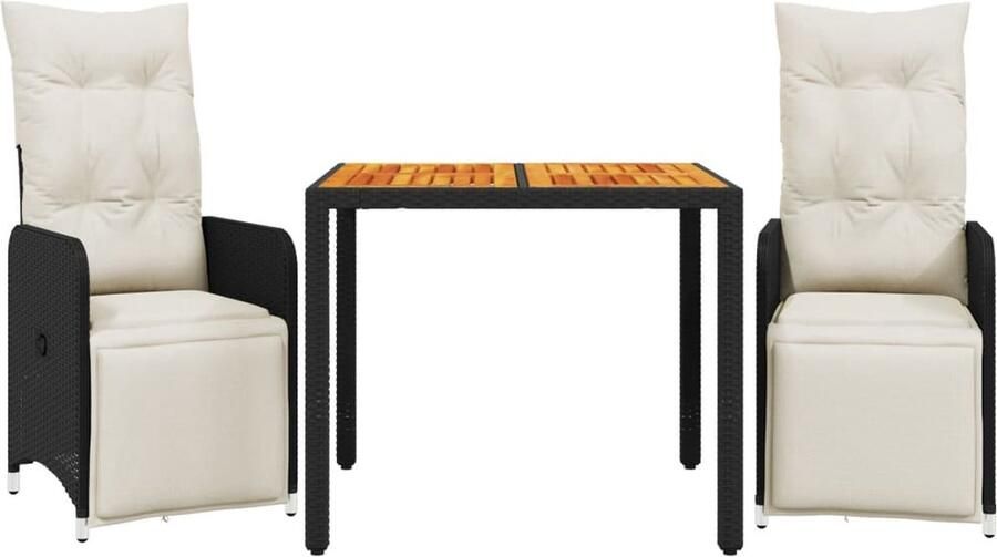 VidaXL 3-delige Bistroset met kussens poly rattan zwart