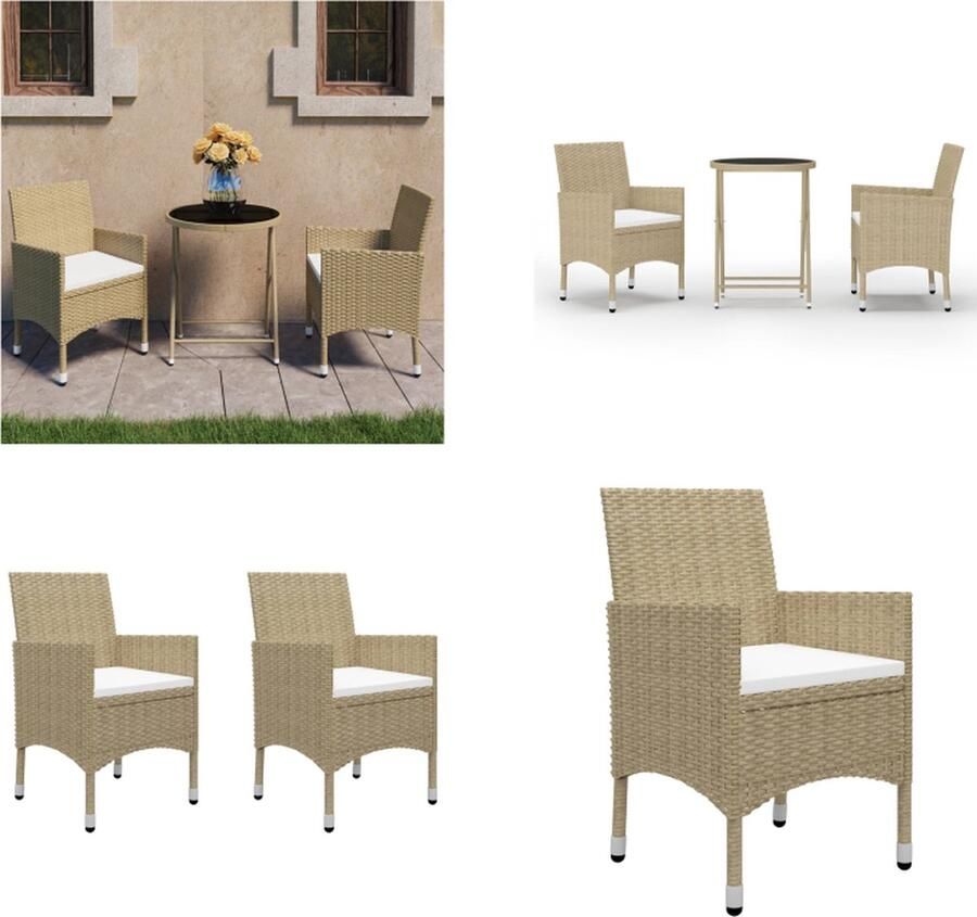 VidaXL 3-delige Bistroset poly rattan en gehard glas beige Bistroset Bistrosets Balkonset Balkonsets