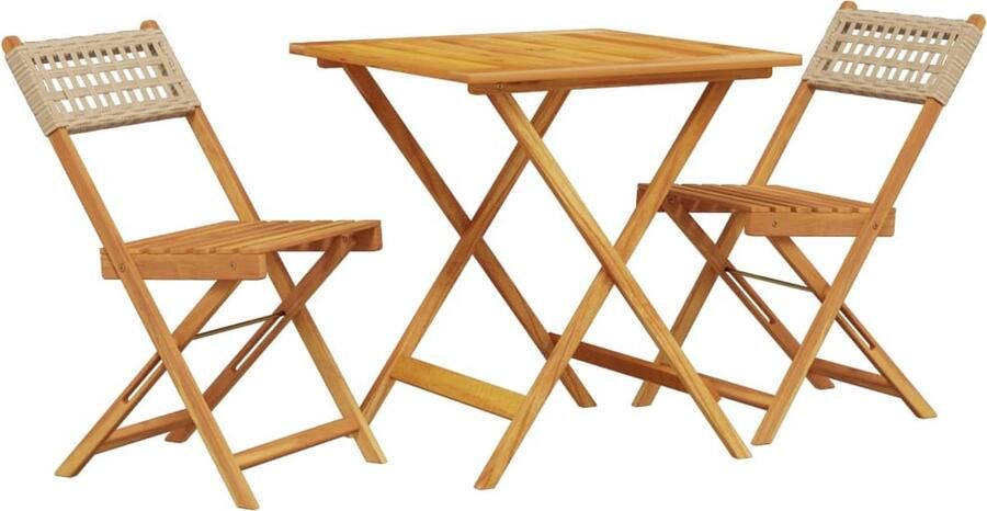 VidaXL 3-delige Bistroset poly rattan en massief hout beige