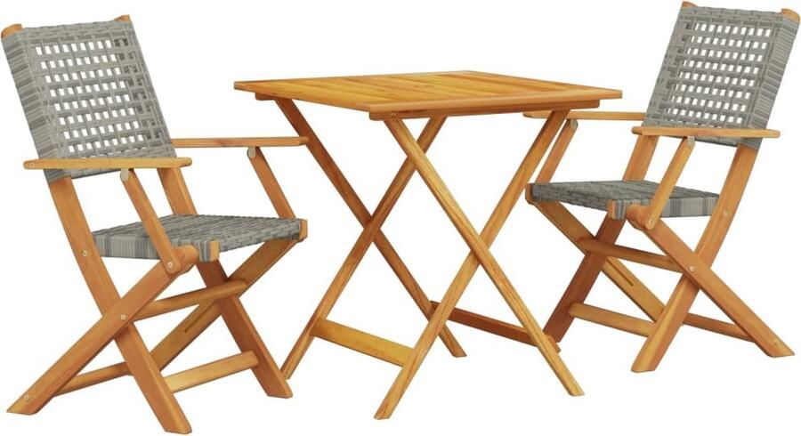 VidaXL 3-delige Bistroset poly rattan en massief hout grijs