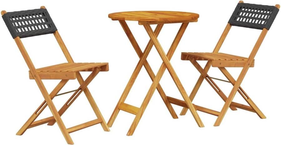 VidaXL 3-delige Bistroset poly rattan en massief hout zwart