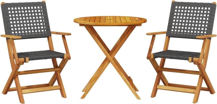 VidaXL 3-delige Bistroset poly rattan en massief hout zwart