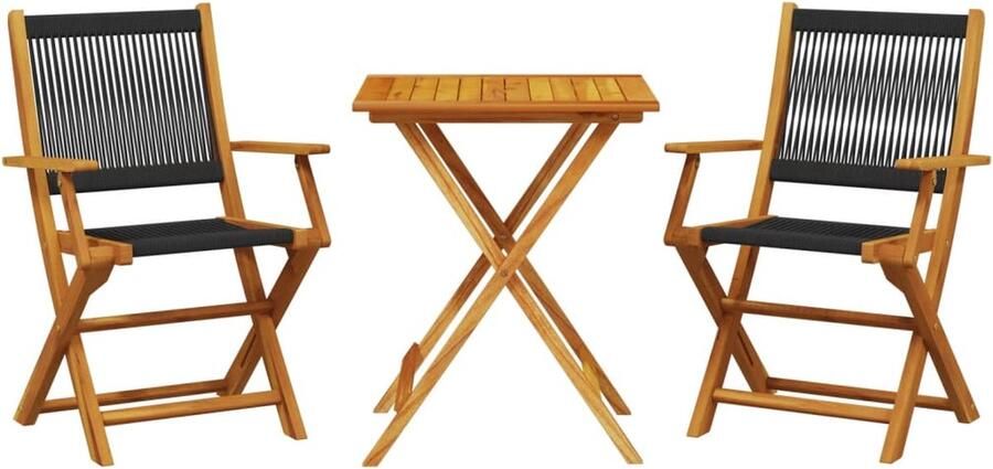 VidaXL 3-delige Bistroset polypropeen en massief hout zwart