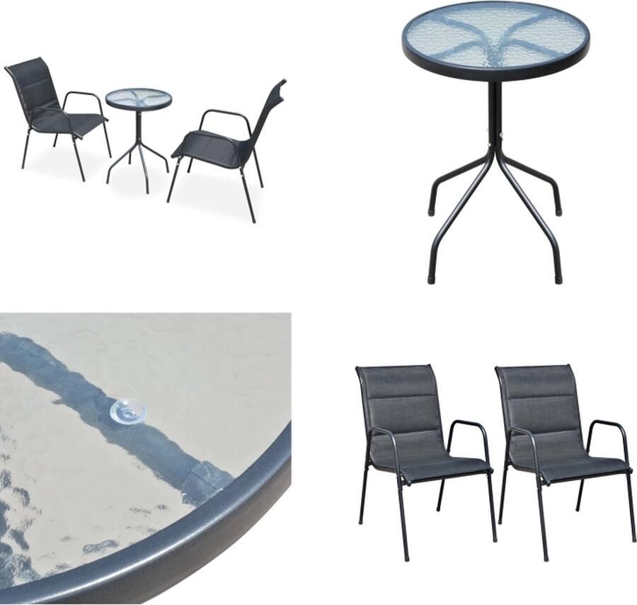 VidaXL 3-delige Bistroset staal zwart Eethoek Voor Buiten Eethoeken Voor Buiten Tuinset Tuinsets